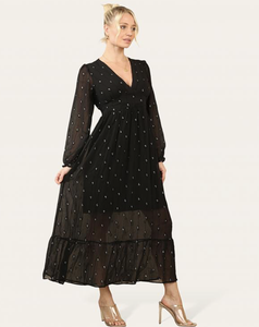 Pippa Glitter Embossed Chiffon Maxi Dress - Black