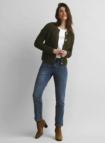 Red Button Jolie Cotton & Wool Blend Boucle Jacket - Army Green