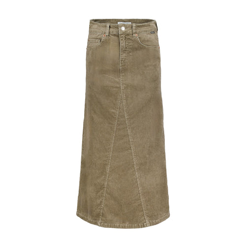 Red Button Aline Cord Midi Skirt - Olive