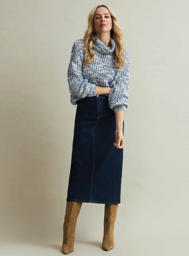 Red Button Sibelle Denim Midi Skirt - Dark Blue Stone Wash