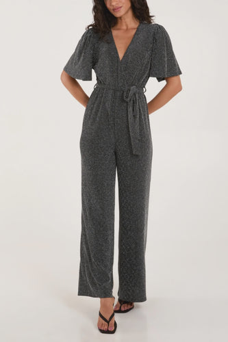 Astrid Silver Lurex Flutter Sleeve Jumpsuit