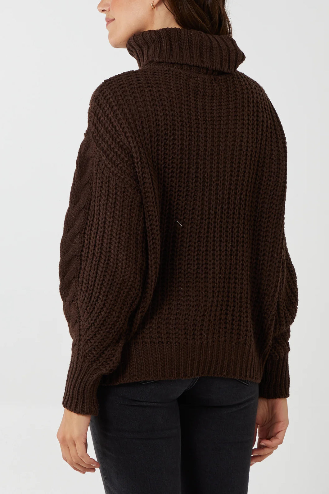 Hannah Cable Knit Polo Knit Jumper - Chocolate