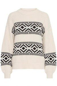 ICHI Barisa Cotton Blend Geometric Print Jumper - Birch