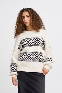 ICHI Barisa Cotton Blend Geometric Print Jumper - Birch