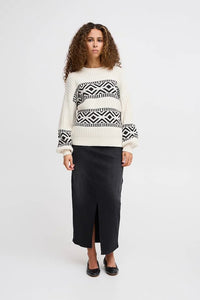 ICHI Barisa Cotton Blend Geometric Print Jumper - Birch