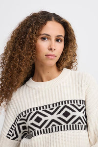 ICHI Barisa Cotton Blend Geometric Print Jumper - Birch