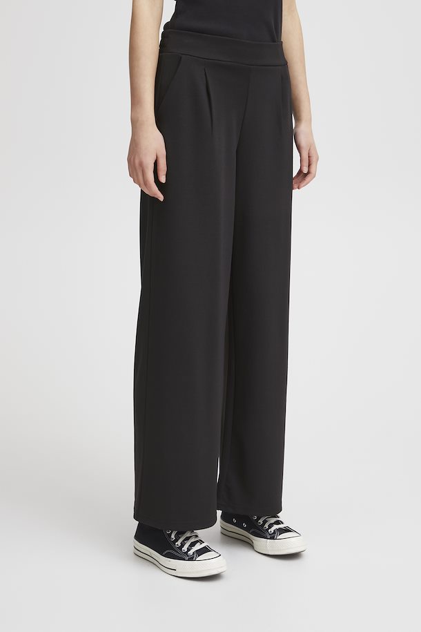 ICHI Kate Wide Legged Jersey Long Trousers - Black