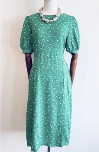 Carys Star & Dot Puff Sleeve Midi Dress - Green