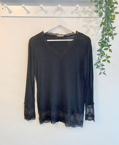 Cressida Long Sleeve Lace Detail Top - Black