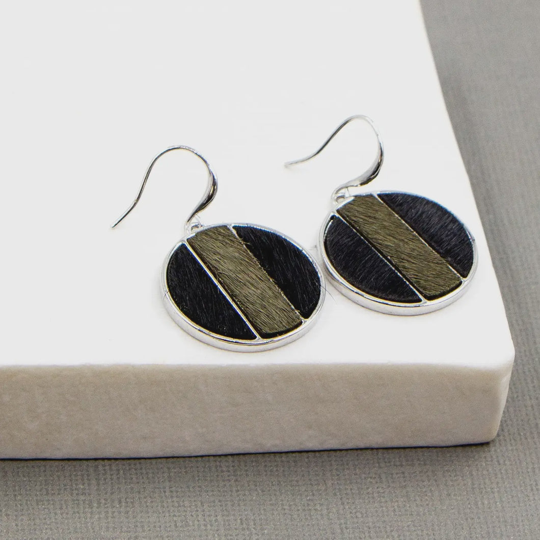 Textured Green & Black Disc Earrings