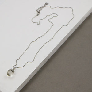 Long Silver Beaded Chain & Clear Resin Pendant Necklace