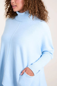 Matilda Dipped Hem Roll Neck Jumper - Light Blue