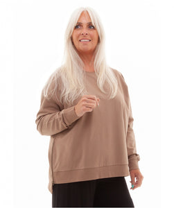 Tessa Zip Cotton Sweatshirt - Mink