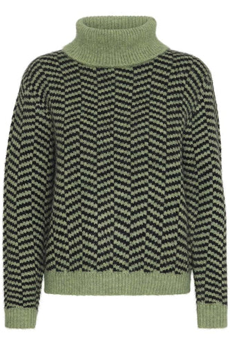 ICHI Bansie Geometric Print Roll Neck Jumper - Mayfly