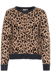 ICHI Livoni Leopard Print & Stripe Cardigan