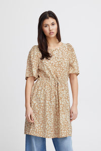 ICHI Tamiko Short Leopard Print Dress - Natural