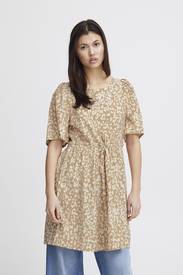 ICHI Tamiko Short Leopard Print Dress - Natural