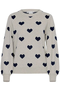 ICHI Brielle Heart Jumper - Oatmeal & Total Eclipse