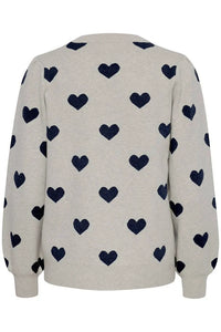 ICHI Brielle Heart Jumper - Oatmeal & Total Eclipse