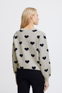 ICHI Brielle Heart Jumper - Oatmeal & Total Eclipse