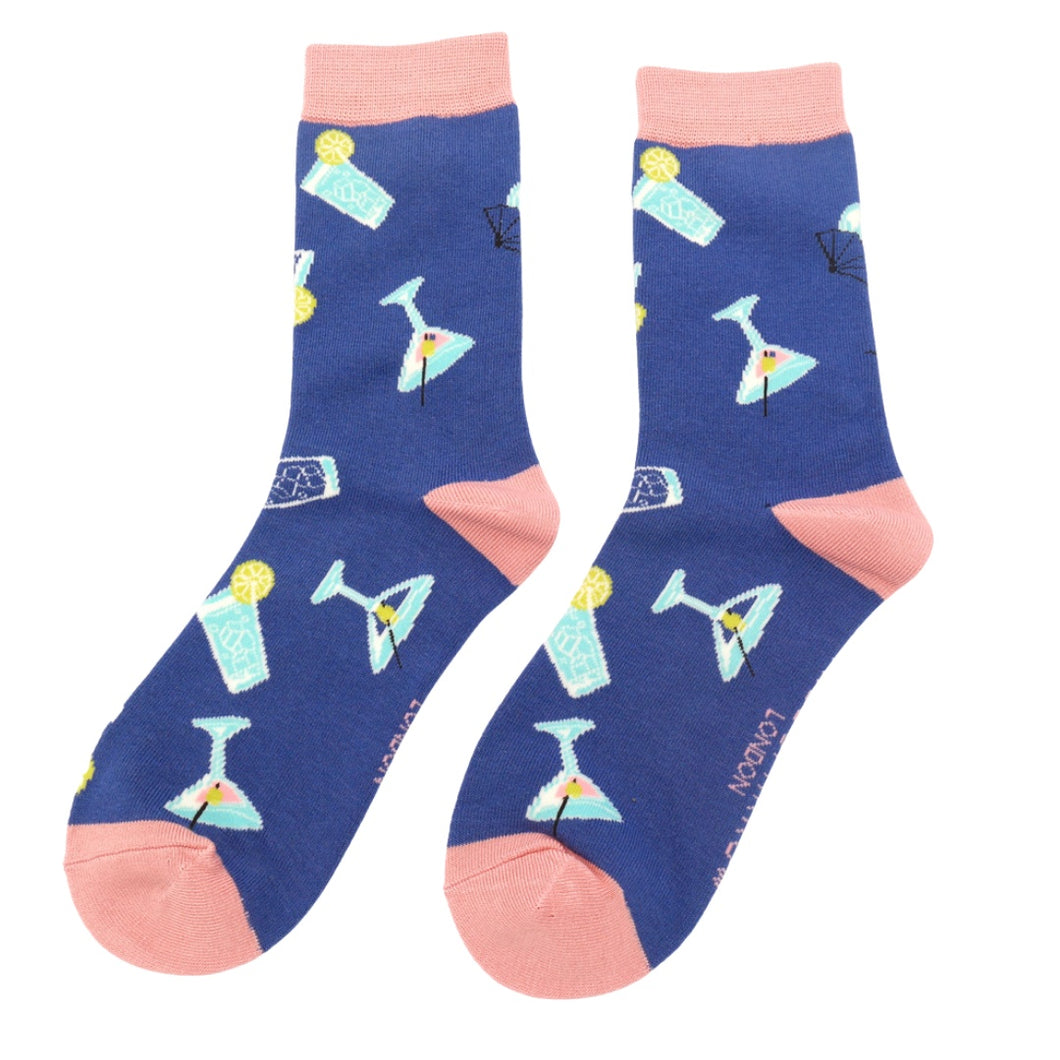 Miss Sparrow Bamboo Cocktails Socks - Denim