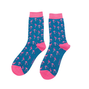 Miss Sparrow Bamboo Wild Flamingo Socks - Denim