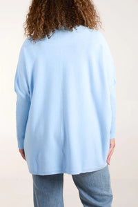 Matilda Dipped Hem Roll Neck Jumper - Light Blue