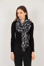 Load image into Gallery viewer, Leopard Print &amp; Metallic Stripe Scarf - Grey &amp; Black