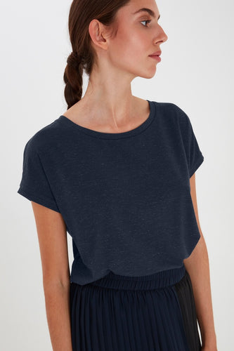 ICHI Rebel Metallic Detail Tee - Total Eclipse