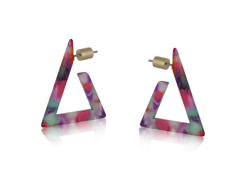 Erica Resin Triangle Earrings - Pink & Purple