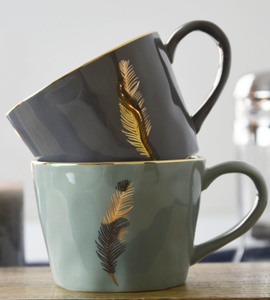 Grey & Gold Feather Mug