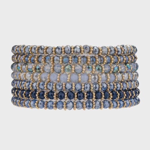 Venus Multi Stranded Crystal Beaded Bracelet - Gold & Blue