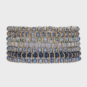 Venus Multi Stranded Crystal Beaded Bracelet - Gold & Blue