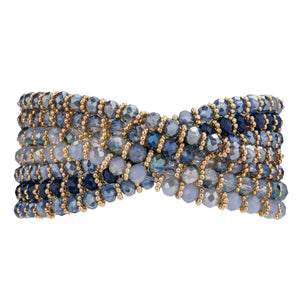 Venus Multi Stranded Crystal Beaded Bracelet - Gold & Blue