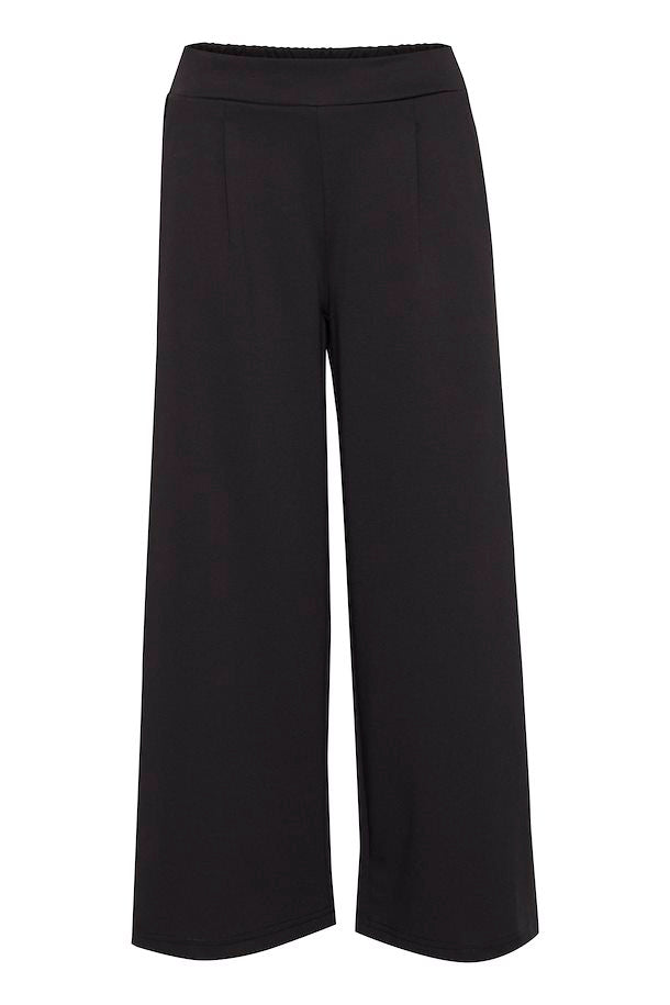 ICHI Kate Wide Legged Jersey Cropped Trousers - Black